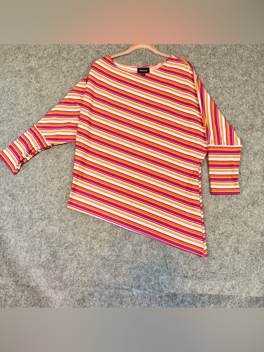 Metrostyle Women’s Striped 3/4 Sleeve Top Size L Poly Spandex Tunic USA - Picture 5 of 12